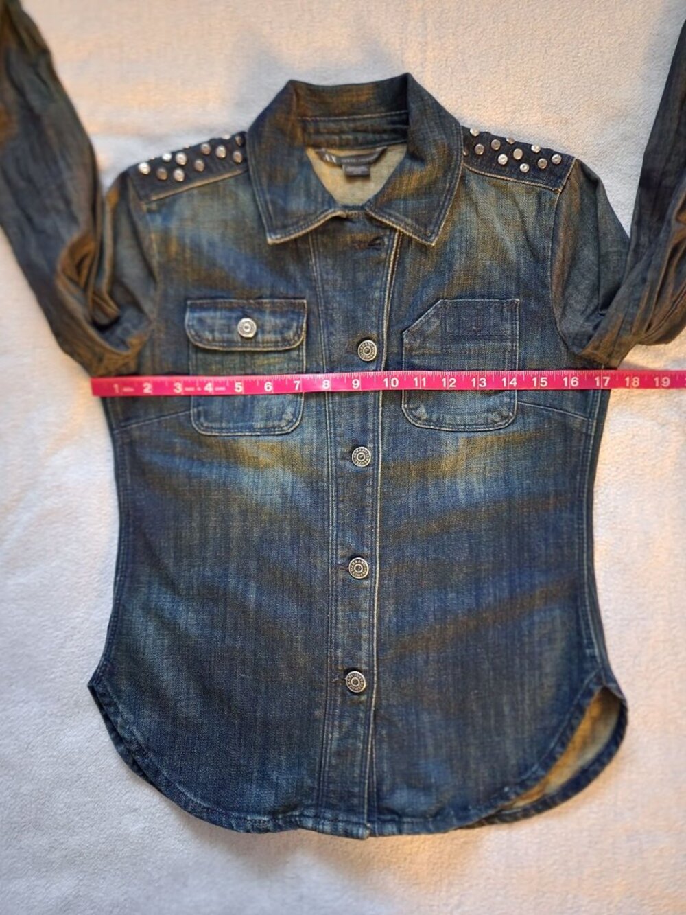 Armani Exchange Women's Blue Denim Studded Long Sleeve Shirt Size XS/TP - Picture 11 of 13